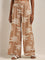 LOV Dark Beige Tropical Design Mid-Rise Palazzos