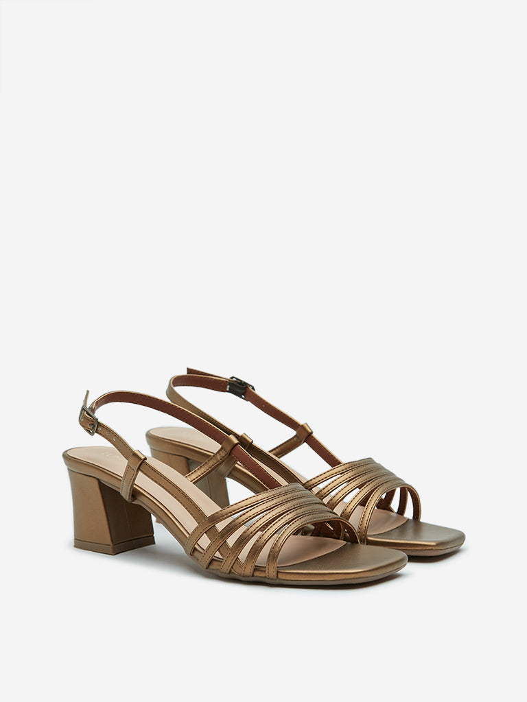 LUNA BLU Dull Gold Multi-Strap Sandals