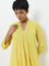 Utsa Yellow Mirror-Work A-Line Cotton Kurta