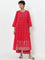 Utsa Fuchsia Mirror-Work Detailed A-Line Cotton Kurta