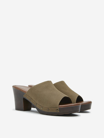 LUNA BLU Taupe Slip-On Heel Sandals