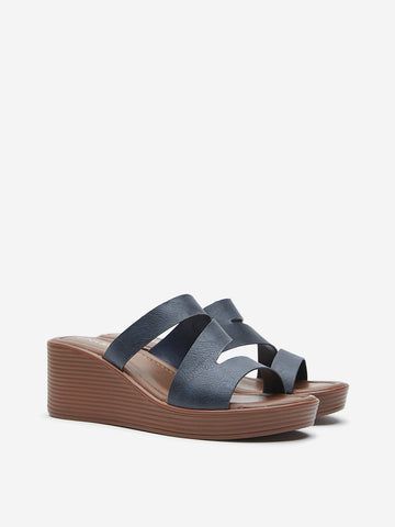 LUNA BLU Navy Multi-Strap Wedge-Heel Sandals