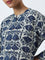 Utsa Dark Blue Floral Printed A-Line Cotton Kurta