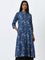 Utsa Indigo Leaf Printed A-Line Kurta