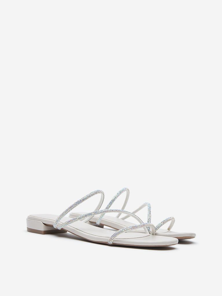 LUNA BLU Ivory Diamante Embellished Sandals