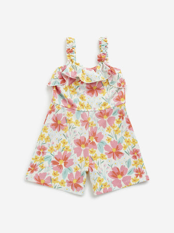 HOP Kids Pink Floral Printed Jumpsuit