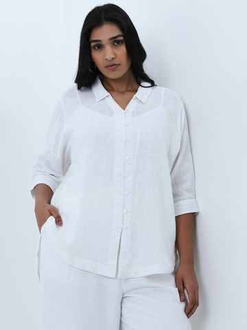 Gia White High-Low Cotton Blouse