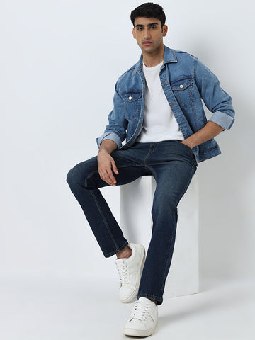 WES Casuals Dark Blue Washed Mid - Rise Slim - Fit Jeans