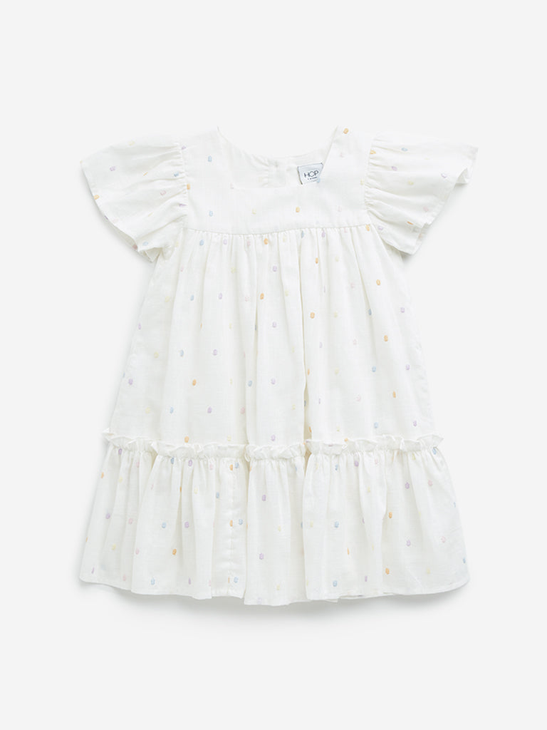 HOP Kids Off-White Embroidered Tiered Dress