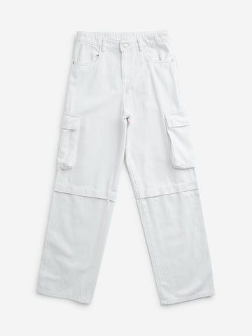 Y&F Kids Off - White Cargo-Style Relaxed - Fit Mid - Rise Jeans