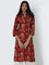 Utsa Red Floral Printed Straight Cotton Kurta