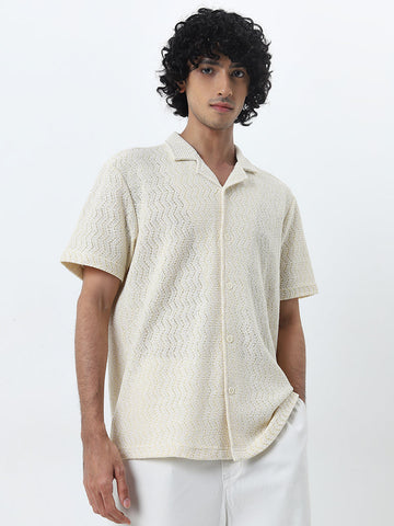 Nuon Light Yellow Knit-Textured Relaxed-Fit Cotton Shirt