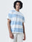 Nuon Blue Stripe Patterned Relaxed-Fit Cotton T-Shirt