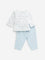 HOP Baby Blue & White Heart Embossed Top & Ribbed Pants Set