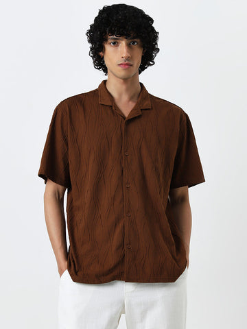 ETA Brown Wavy Striped Relaxed Fit Shirt