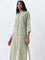 Utsa Mint Floral Embroidered A-Line Cotton Kurta