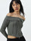 Nuon Olive Off-Shoulder Cotton Top