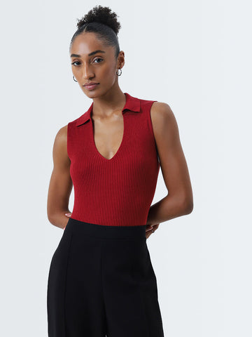 Wardrobe Red Ribbed Textured Top