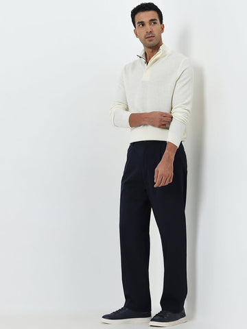 Ascot Navy Relaxed-Fit Mid-Rise Cotton Blend Chinos