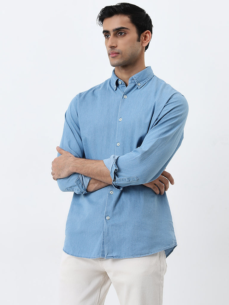 Ascot Light Blue Relaxed-Fit Cotton Shirt