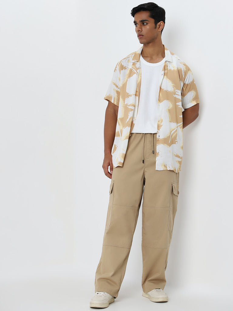 Nuon Beige Relaxed-Fit Mid-Rise Cotton Blend Chinos