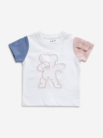 HOP Baby White Animal Patterned Cotton T-Shirt