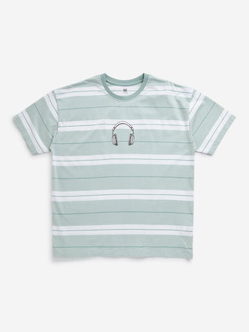 Y&F Kids Sage Striped Pattern Cotton T-Shirt