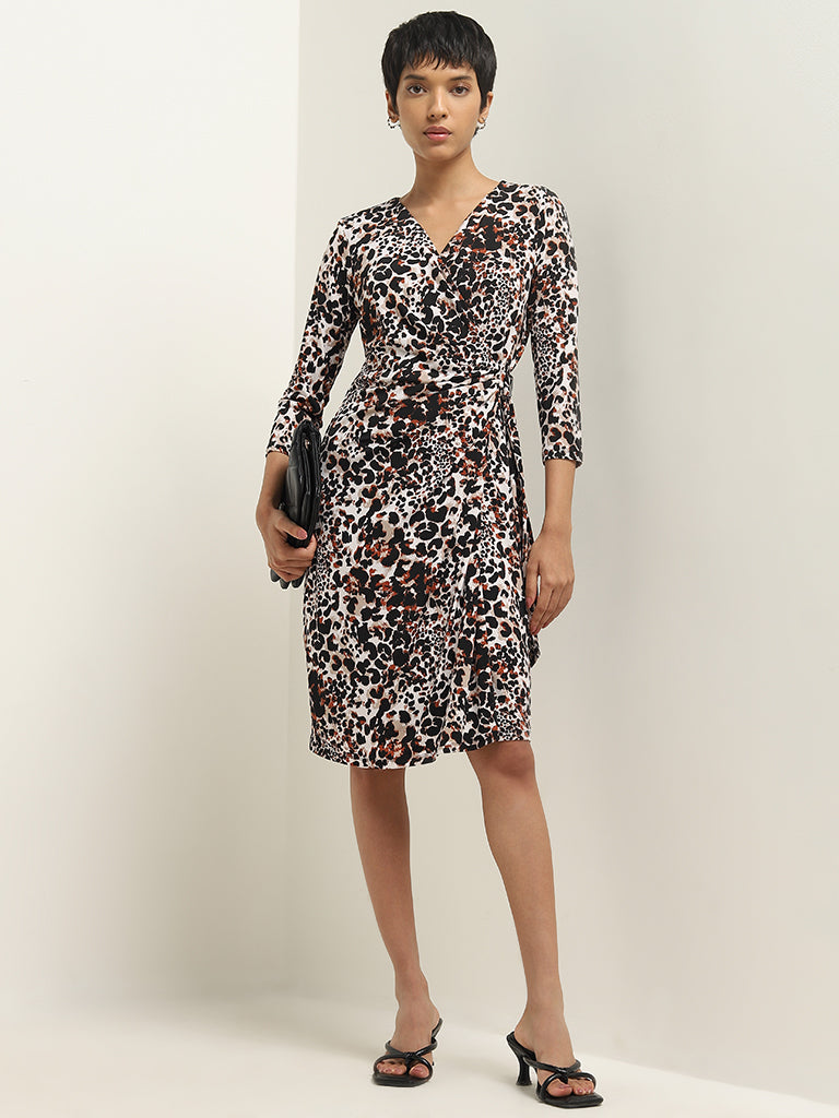 Wardrobe Black Animal Print Wrap-Style Dress