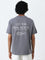 Studiofit Grey Text Printed Relaxed-Fit Cotton T-Shirt