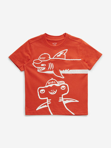 HOP Kids Orange Animal Design Cotton T-Shirt