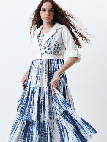 Bombay Paisley Blue Tiered Cotton Dress with Jacket