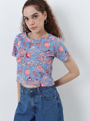 Bombay Paisley Blue Floral Printed Cotton Top