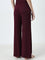 Superstar Burgundy Ribbed Textured Mid-Rise Pants