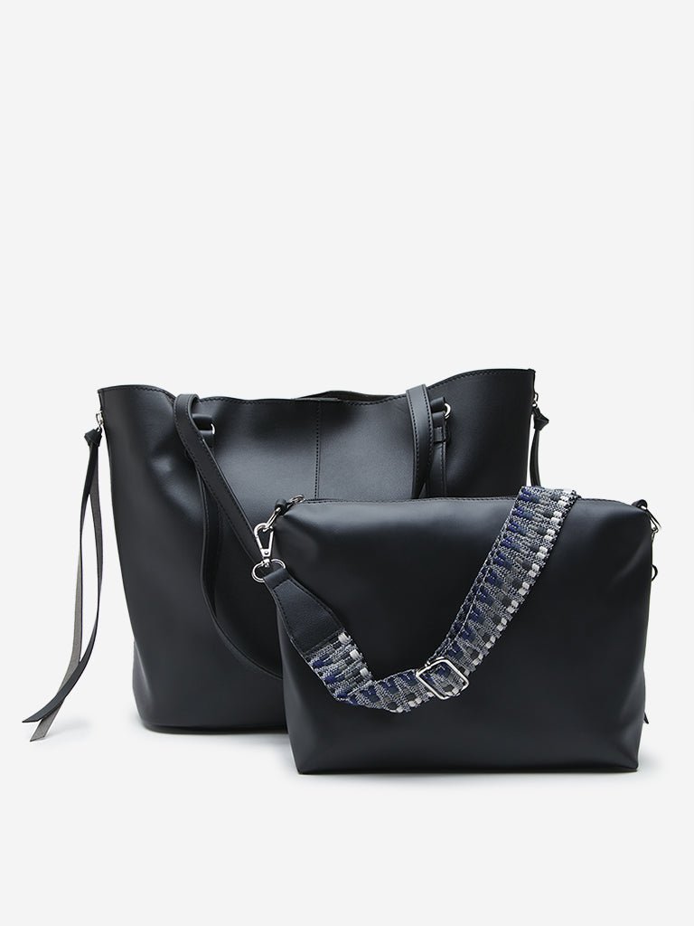 LOV Black Shoulder Bag with Sling Bag