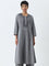 Utsa Grey Mirror-Work A-Line Cotton Kurta