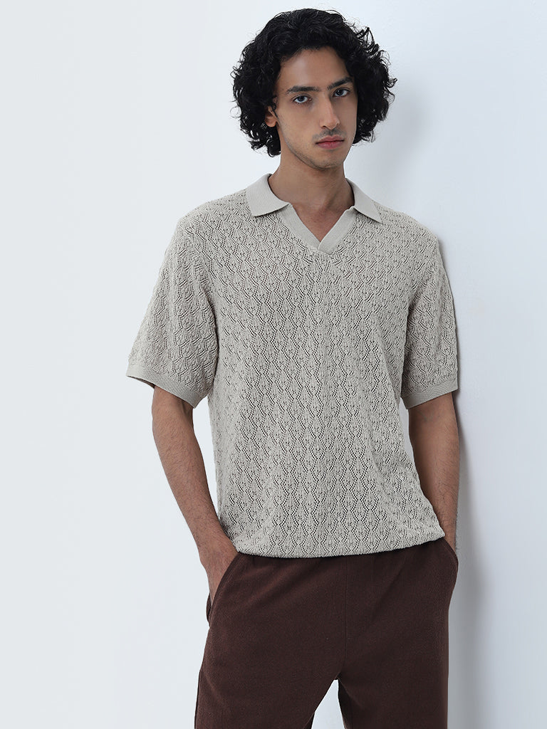 ETA Taupe Knitted Slim-Fit Cotton T-Shirt