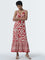 LOV Red Ikat Printed Blended Linen A-Line Dress