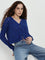 Nuon Dark Blue Knit-Textured Cotton Top