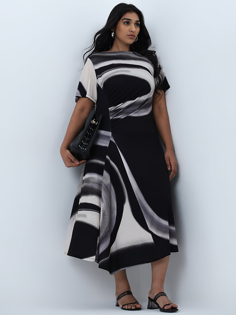 Gia Black Swirl Printed A-Line Dress