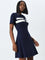 Studiofit Navy Ribbed Textured A-Line Cotton Blend Dress