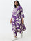 Diza Purple Floral Printed A-Line Cotton Kurta