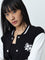 Studiofit Black Embroidered Varsity Cotton Blend Jacket