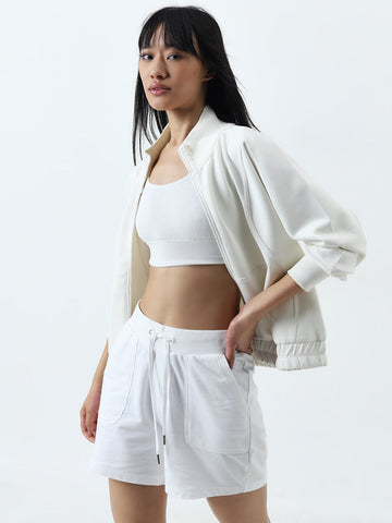 Studiofit White Textured Cotton Jacket