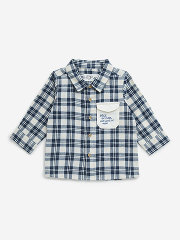 HOP Baby Navy Blue Checkered Cotton Shirt