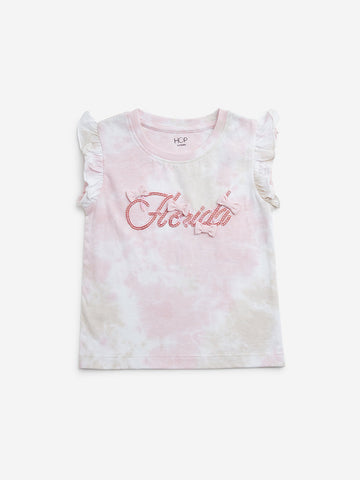 HOP Kids Pink Tie-Dye Printed Cotton T-Shirt