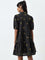 Bombay Paisley Black Embroidered Tiered Cotton Shirt Dress