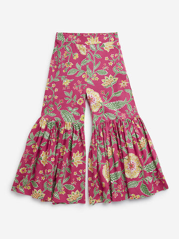 Utsa Kids Dark Pink Floral Printed High-Rise Gharara (2-8 years)