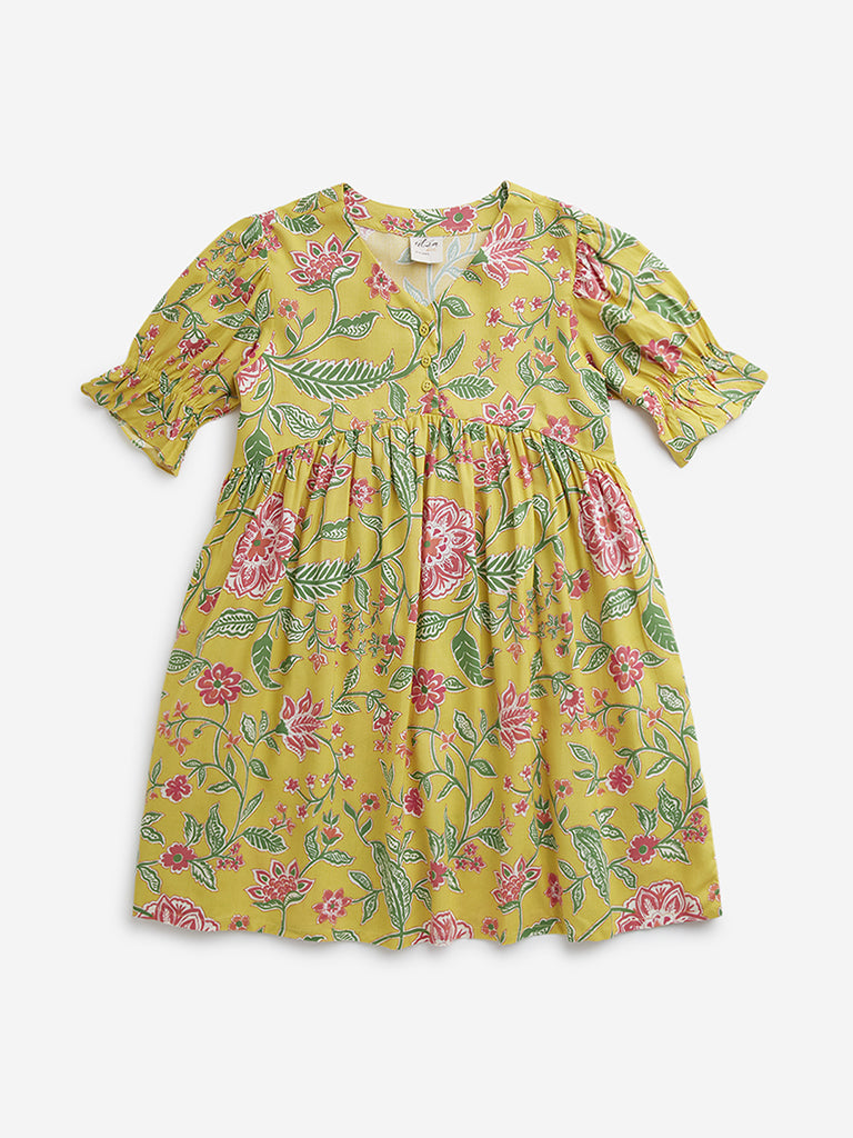 Utsa Kids Yellow Floral Printed Peplum Ethnic Top (8-14 years)