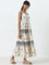 Bombay Paisley Off-White Printed Tiered Cotton Blend Dress