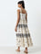 Bombay Paisley Off-White Printed Tiered Cotton Blend Dress